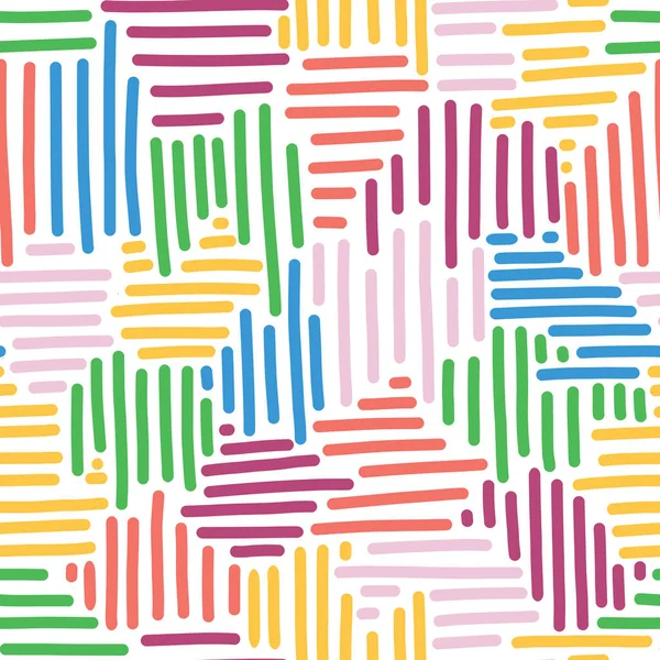 Abstract vector background for kids. Woven stripes seamless pattern. Colorful collage puzzle style background. Modern abstract backdrop for kids decor, fabric, wallpaper, surface pattern design — Stock Vector