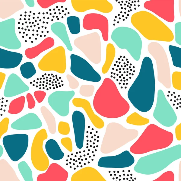 Bezešvé vzory abstraktní tvary Mozaika Teraca. Opakující se koláž pozadí růžová modrá žlutá teal fragmenty. — Stockový vektor