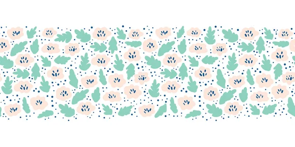 Дочка Квіткова лужна векторна межа без водоростей. Рожеві чайні зелені квітки на білому тлі. Повторюю яскраві квіти скандинавського стилю.. — стоковий вектор