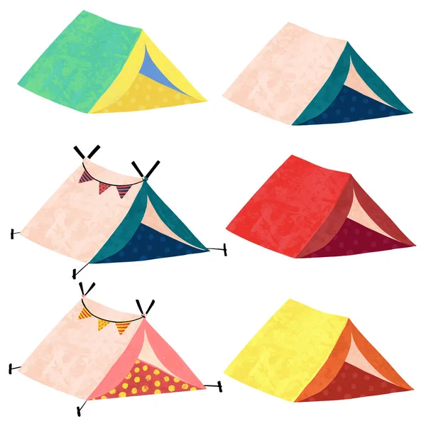 Camping Teepee tende vettoriale illustrazione. Icona set di tende disegnate a mano carino . — Vettoriale Stock