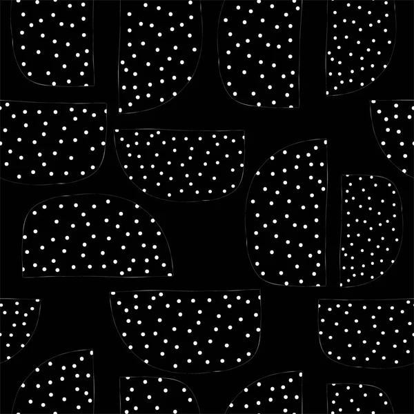 Organický monochromatický tvar bezešvého vektorového obrazce. Bílé tečky na černém opakujícím se pozadí. Moderní textura pro tisk, tapety, bytový dekor, módní textilie, textil — Stockový vektor
