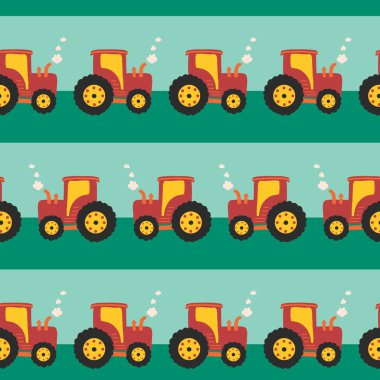 Çekici, kusursuz vektör deseni. Arka plan traktörleri tekrarlanıyor.