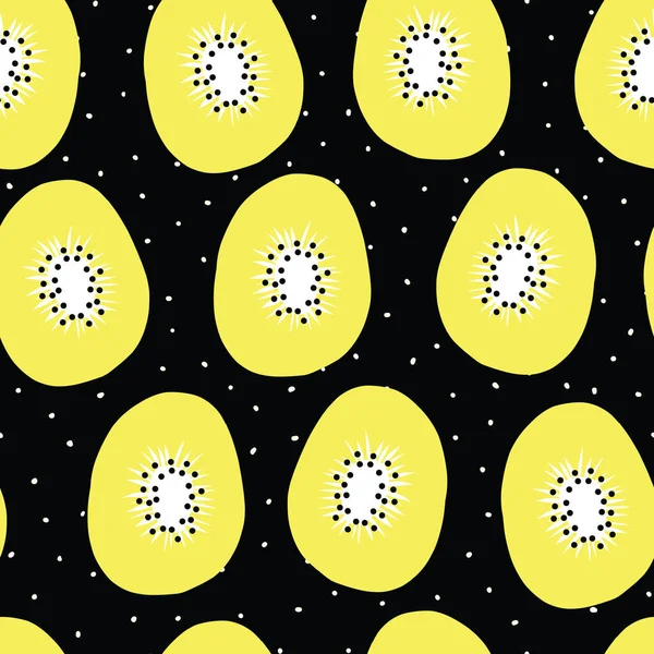 Patrón de vector inconsútil kiwi fruta. Ilustración dibujada a mano. Fruta de verano sobre fondo manchado en blanco y negro. Diseño para tela, papel pintado, envoltura . — Archivo Imágenes Vectoriales