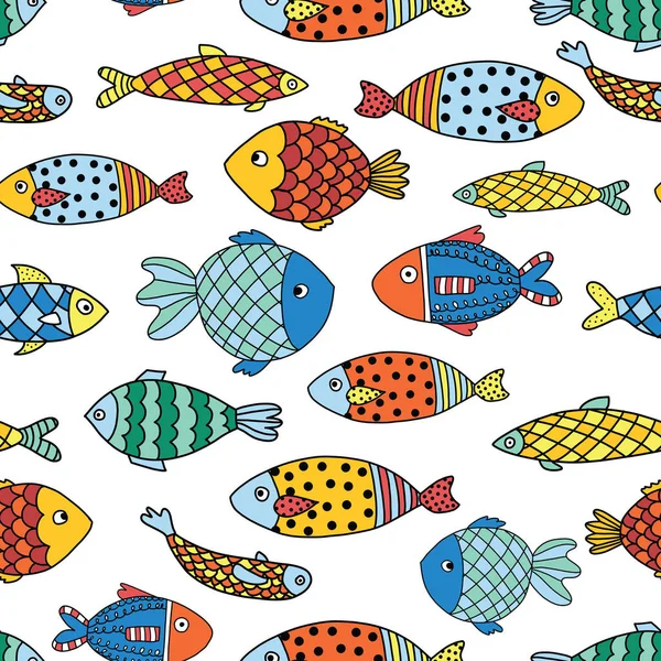 Balıklar kusursuz vektör desenli. Çocuklar için renkli bir okyanus hayvanı geçmişi. — Stok Vektör