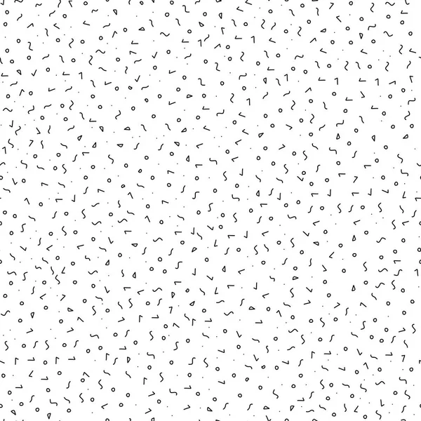 Memphis estilo doodle vetor padrão com diferentes formas desenhadas à mão. Fundo sem costura com linhas geométricas pretas, círculos, triângulos em branco. Monocromático Memphis hipster estilo ilustração . — Vetor de Stock