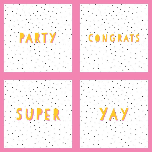 恭喜向量模板集。庆祝派对超级Yay papercut风格的粉红和黄色字体，黑白相间的波尔卡圆点背景上有投影音. — 图库矢量图片
