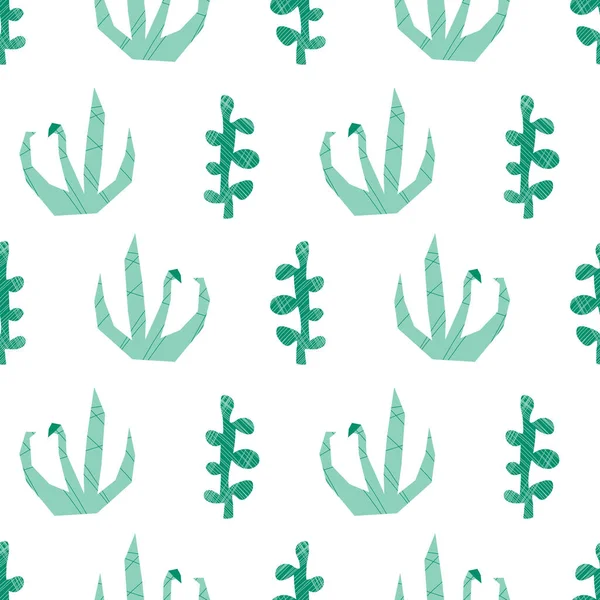 Soyut yeşil bitkiler kusursuz vektör deseni. Kağıt kesim biçimi desenli doğa arkaplanını tekrarlıyor. 