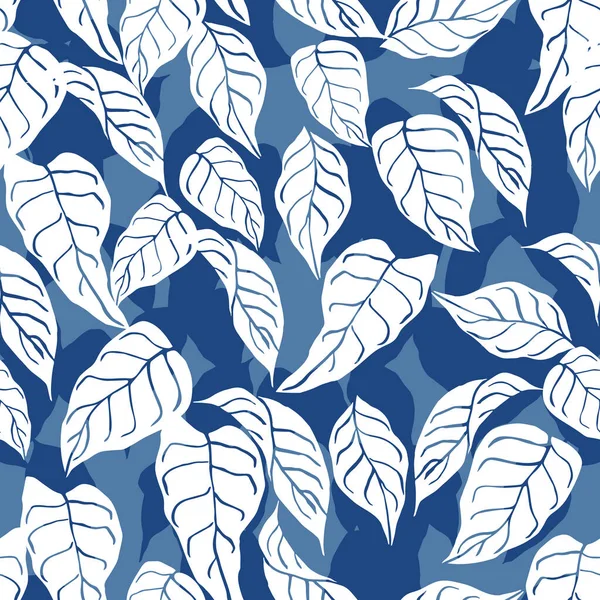 Bold blue greenery leaves texture vector pattern background for fabric, wallpaper, scrapbooking projects. — Stock Vector