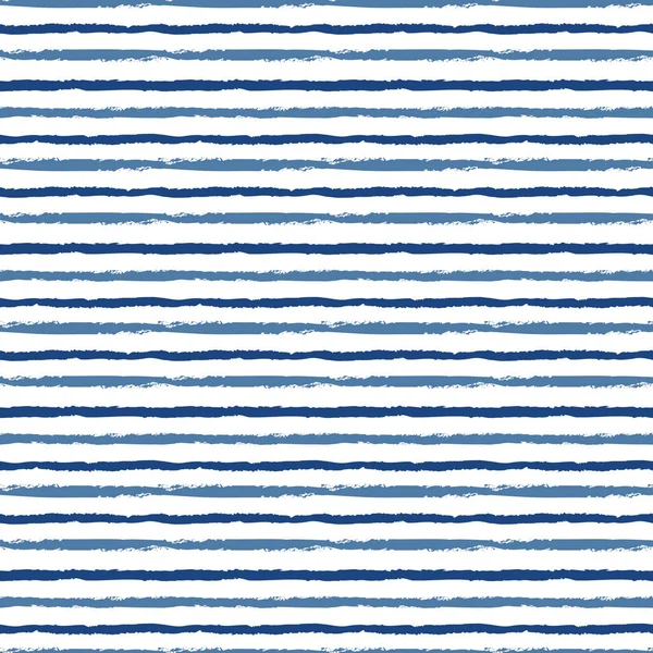 Horisontell sömlös grunge borste randig mönster. Blå färg ränder på vit bakgrund. Sömlös vektor mönster bakgrund. — Stock vektor