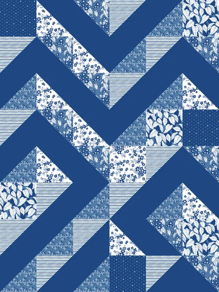 Floral geometric seamless vector pattern background in blue and white colors for fabrick, wallpaper, scrapbooking, home decor. — Stock Vector