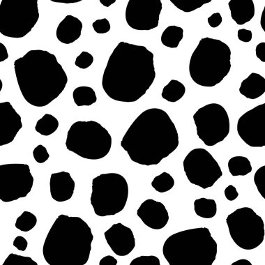 Beyaz arka plandaki siyah noktalar kusursuz vektör deseni. Yuvarlak fırça darbeleriyle soyut arkaplan. Tek renkli el çizimi dokusu.