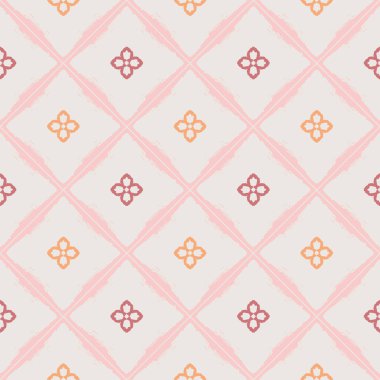 Elmas şekilli soyut çiçek deseni kusursuz vektör deseni. Duvar kağıdı, kumaş, kağıt ve tekstil için pastel renklerde basit bir arkaplan. El çizimi.