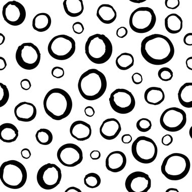 Siyah ve beyaz el çizilmiş daireler vektörsüz desen. Yüzey deseni tasarımı.