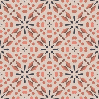 Geometrik düzende kusursuz ve soyut bir etnik düzen. Duvar kağıdı, kumaş, kağıt, tekstil şablonu için dünya renklerinde kabile arka planı. El çizimi.