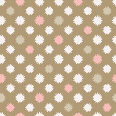 Pembe ve gren güneş şekilli polka noktalar vektörsüz desen.