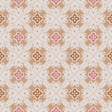 Foral Checkered kusursuz vektör deseni. Duvar kağıdı, kumaş, kağıt ve tekstil için pastel renklerde basit bir arkaplan. El çizimi.