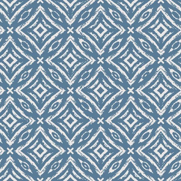 Ikat damask seamless ogee background pattern in blue color for fabric, wallpaper, scrapbooking projects, gift wrap. — 图库矢量图片