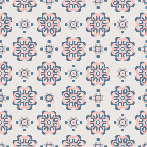 Modré a růžové indické blok tisk abstraktní květinové bezešvé vektorové vzor pozadí se stylizovanými květinami pro tkaniny, tapety, scrapbooking projekty. — Stockový vektor