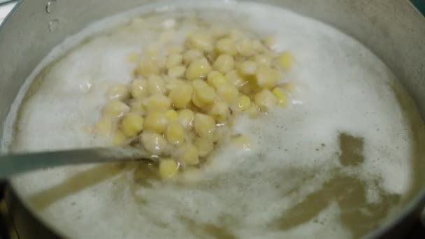 Mezclar Garbanzos Con Cuchara Agua Hirviendo — Vídeo de stock