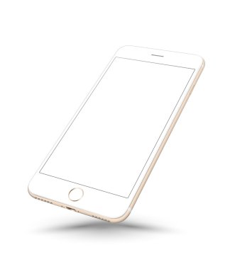 Beyaz arka plan üzerinde yeni gerçekçi altın smartphone mockup bakış açısı. 