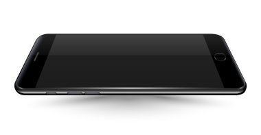 Beyaz arka planda siyah smartphone mockup perspektif.