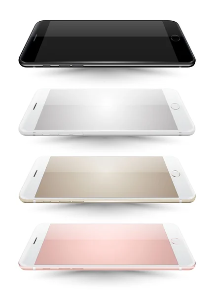 Vector realista colección de maquetas de cuatro teléfonos inteligentes sobre fondo blanco . — Vector de stock