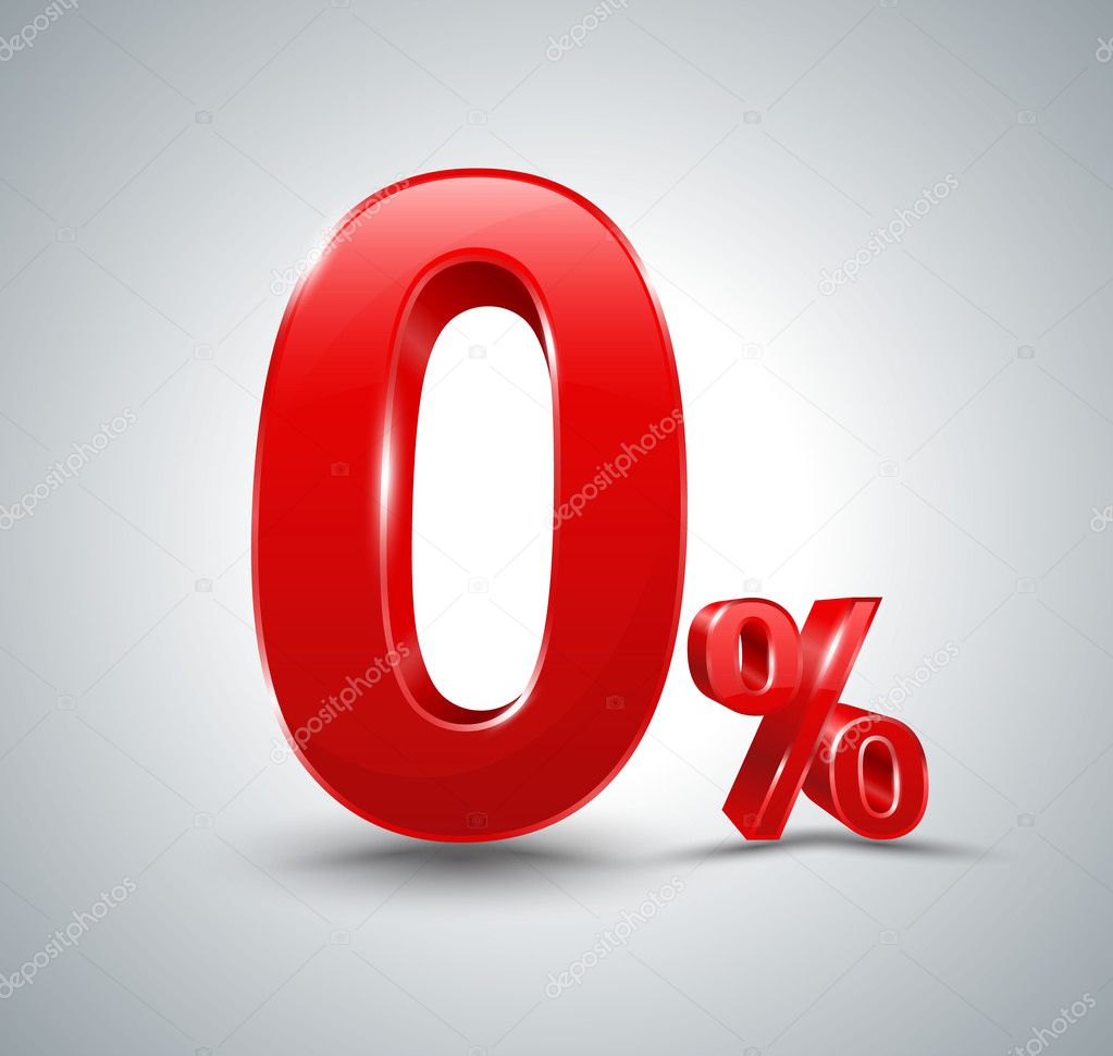 Red zero percent, isolated on white background. Vector illustration.