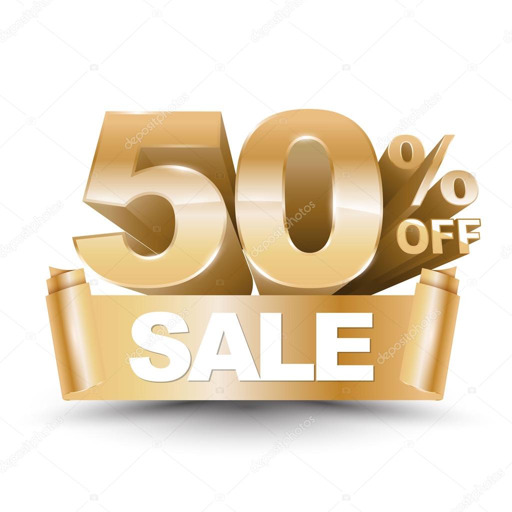 3d vector shiny gold discount 50 percent off and sale on gold ribbon.