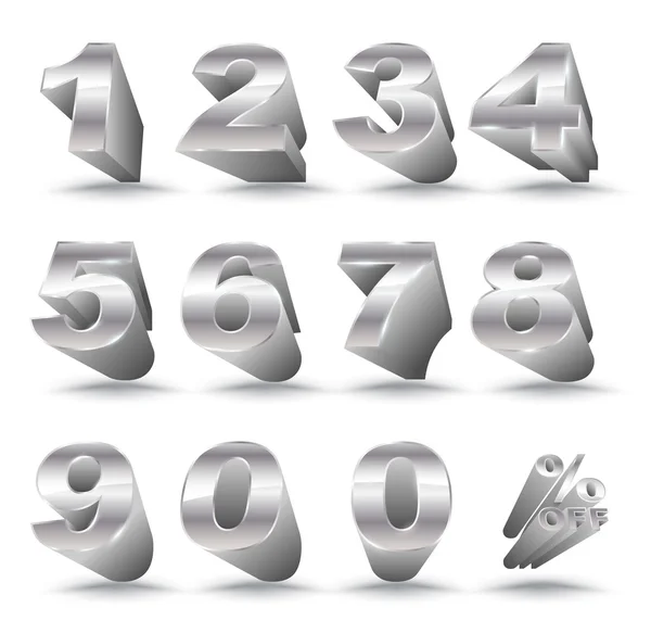 Ensemble de nombres tridimensionnels 0-9 avec pourcentage de réduction . — Image vectorielle