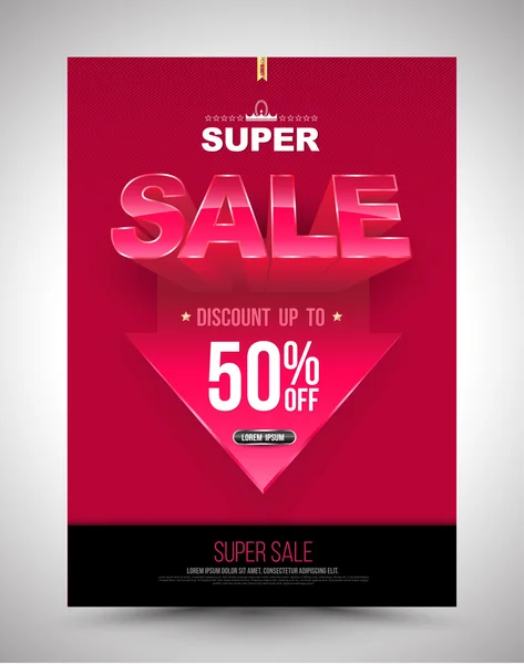 Super salu poster rabatt upp till 50 procent med pil. — Stock vektor
