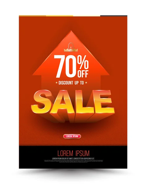 Orange template super sale poster discount up to 70 percent with arrow. — Stockový vektor