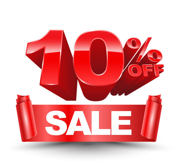 Вектор 3d десять процентов скидка на красный с продажей красной ленты
