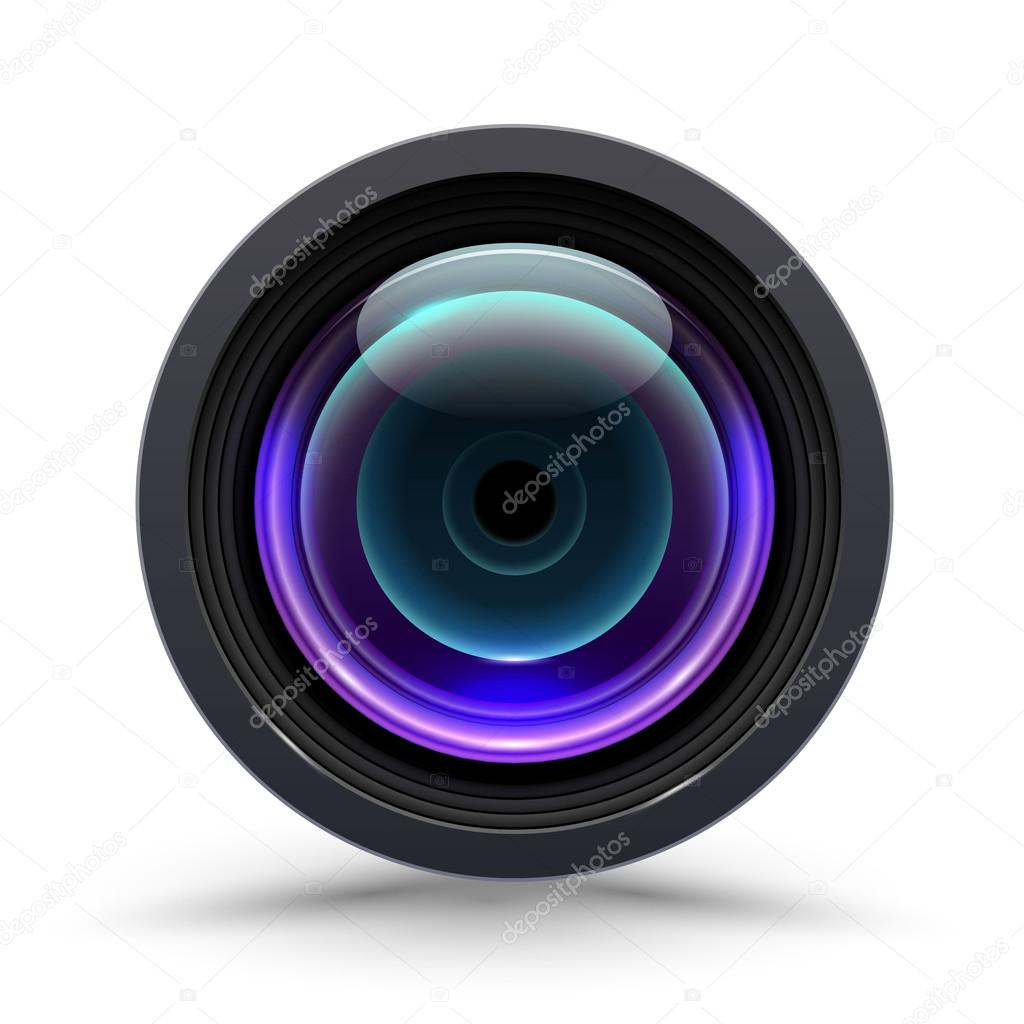 Vector illustration of colorful camera lens on white background.