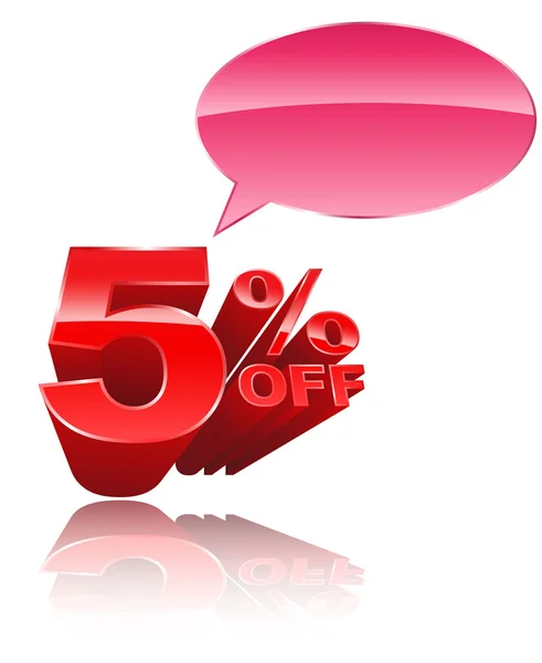 5 percent off 3D style with speech on white background. — Stock Vector