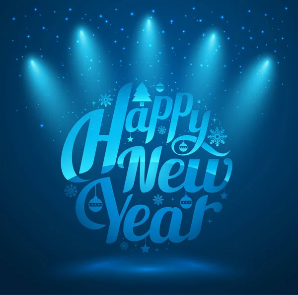 Feliz Año Nuevo, letras Diseño de la tarjeta de felicitación círculo marco de texto — Vector de stock