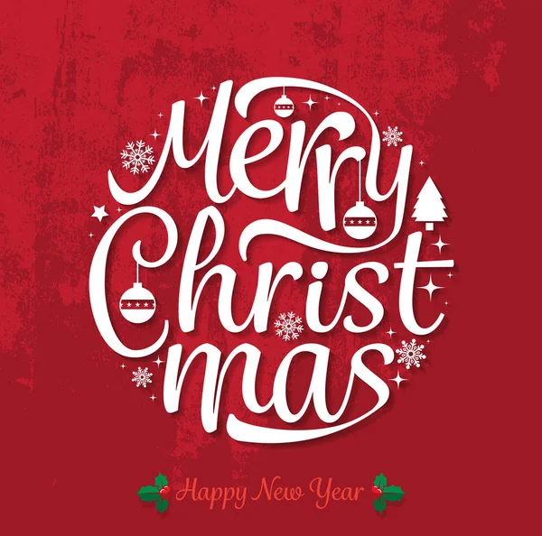 Feliz Navidad y feliz año nuevo texto diseño de la mano libre — Vector de stock