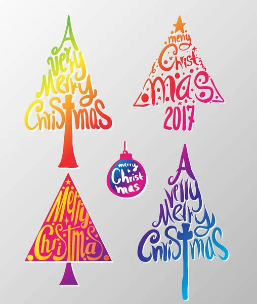 Une étiquette typographique de Noël très joyeuse en forme d'épinette isolée — Image vectorielle