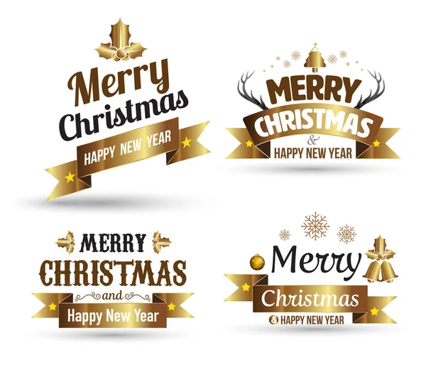 Joyeux Noël et bonne année collection d'or typographique , — Image vectorielle