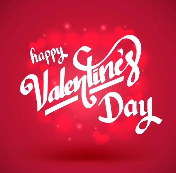 Szczęśliwy Valentine's day napis na tle czerwone serca. — Wektor stockowy
