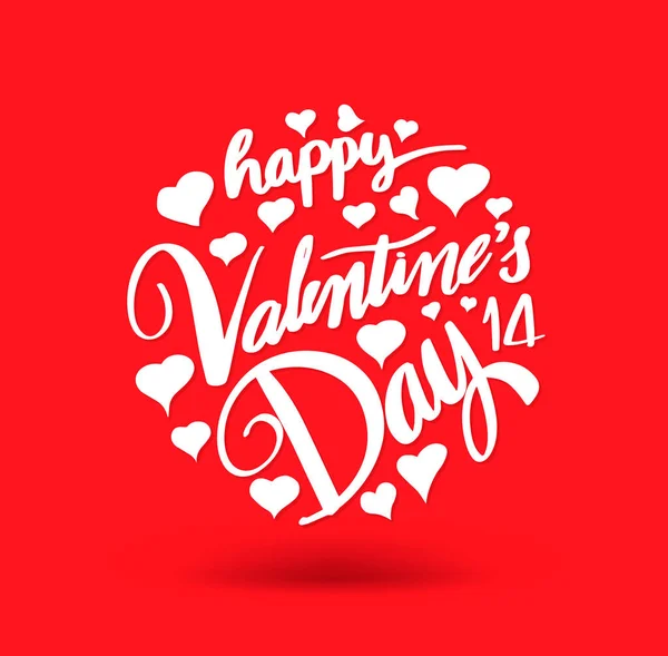 Happy Valentine 's day lettering on red hearts background . - Stok Vektor