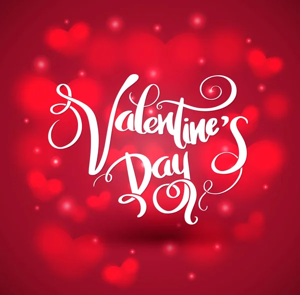 Happy Valentine's day belettering op rode harten achtergrond. — Stockvector