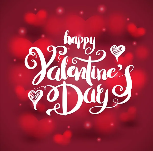 Happy Valentine's day belettering op rode harten achtergrond — Stockvector