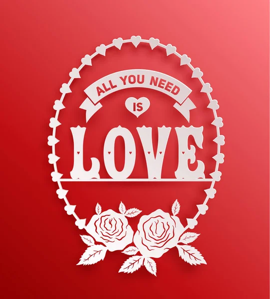 Liebespapier auf Rot geschnitten für Hochzeit und Valentinstag. — Stockvektor