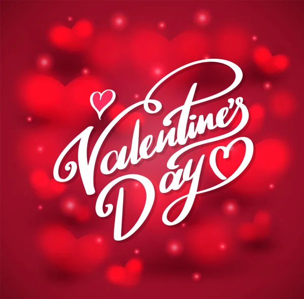 Happy Valentine 's day lettering on red hearts background . — стоковый вектор