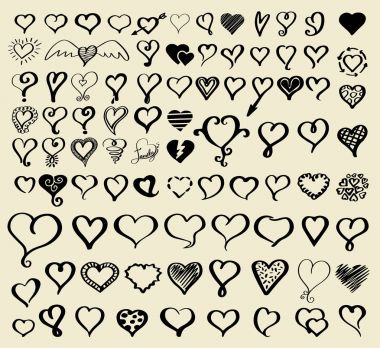 Doodle sketch hearts collection. clipart