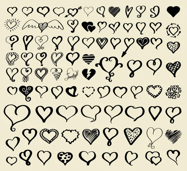 Doodle bosquejo colección corazones . — Vector de stock