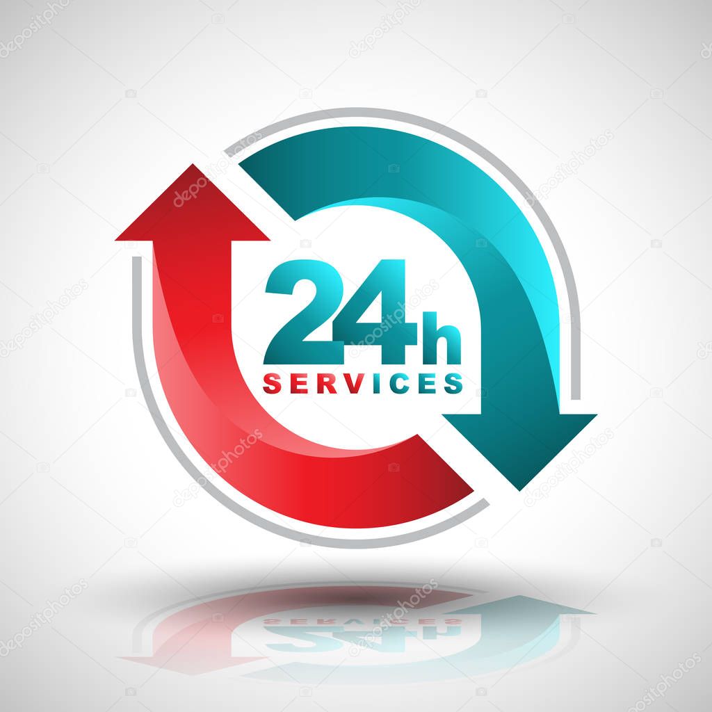 24 hours services banner. Vector illustration.