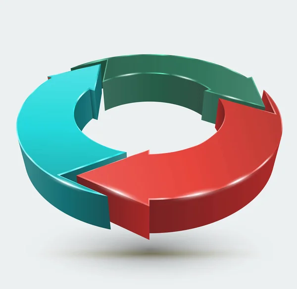 Drie pijlen cirkel 3D-stijl. — Stockvector