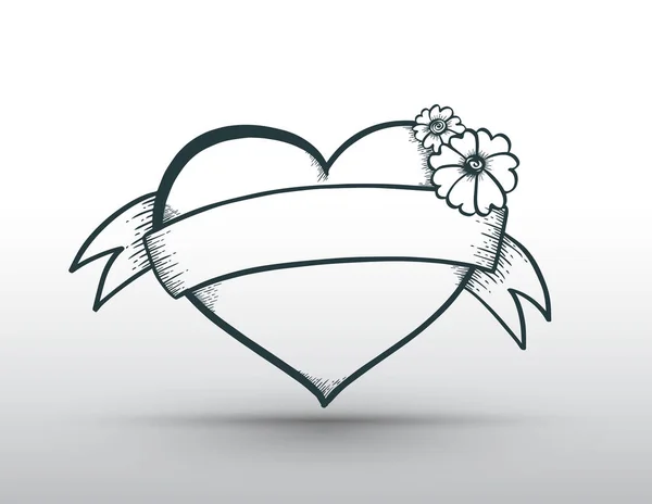 Heart banner drawn for love — Stock Vector