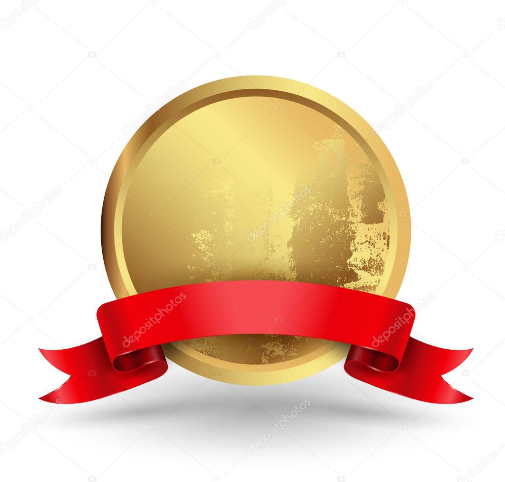 Badge circle with red ribbon